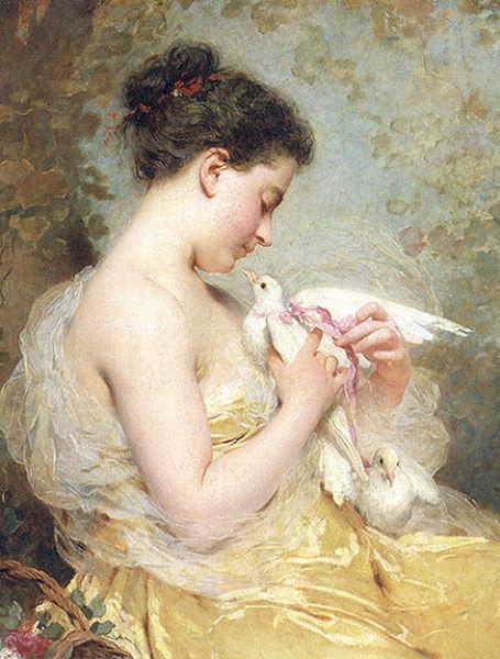 Charles Joshua Chaplin A Beauty with Doves oil painting image